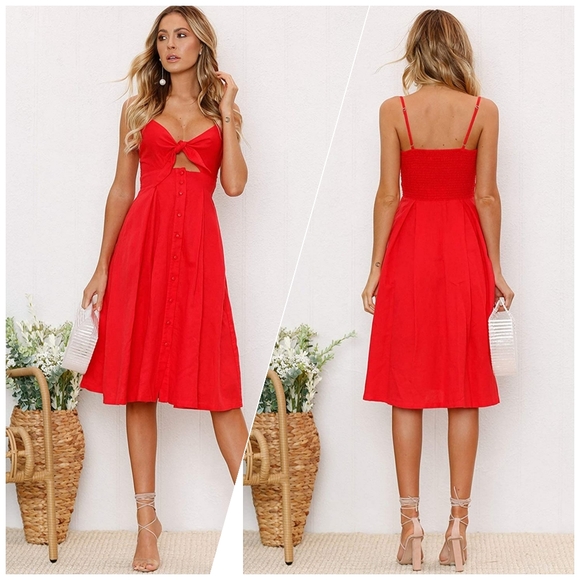 Dresses & Skirts - Women Dress  Tie Front V-Neck Spaghetti Strap Button Down small